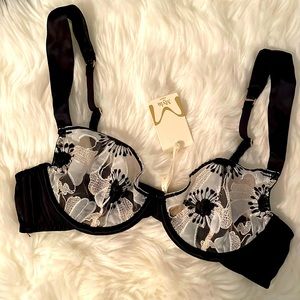 🎁 NWT Myla London Winchester Road Black White Embroidered Bra
